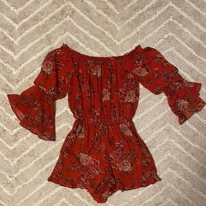 Red Flowered American Eagle Romper